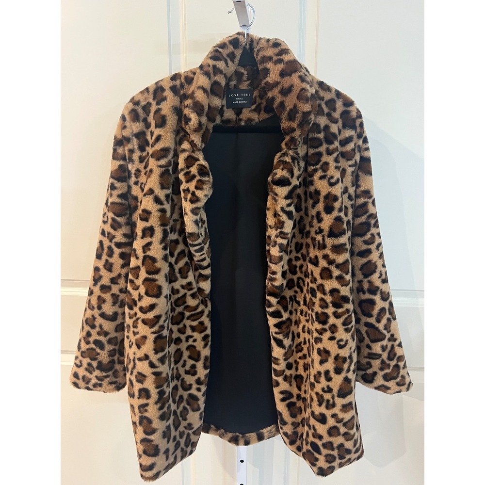 Love Tree Women's Faux Fur Leopard Print Coat Small Animal Print - Picture 2 of 7